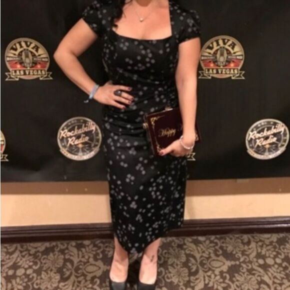 Stop Staring! Dress Black Celebrity Dot 1950s Wiggle Midi Retro Cocktail Medium - Picture 15 of 16